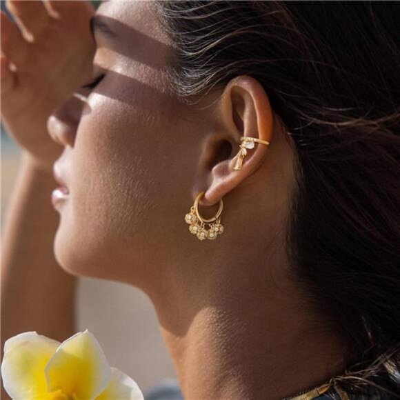 Gold Ear Cuff Earring 18K Gold Plated Non Pierced Ear Cartilage Clip on - Picture 3 of 7